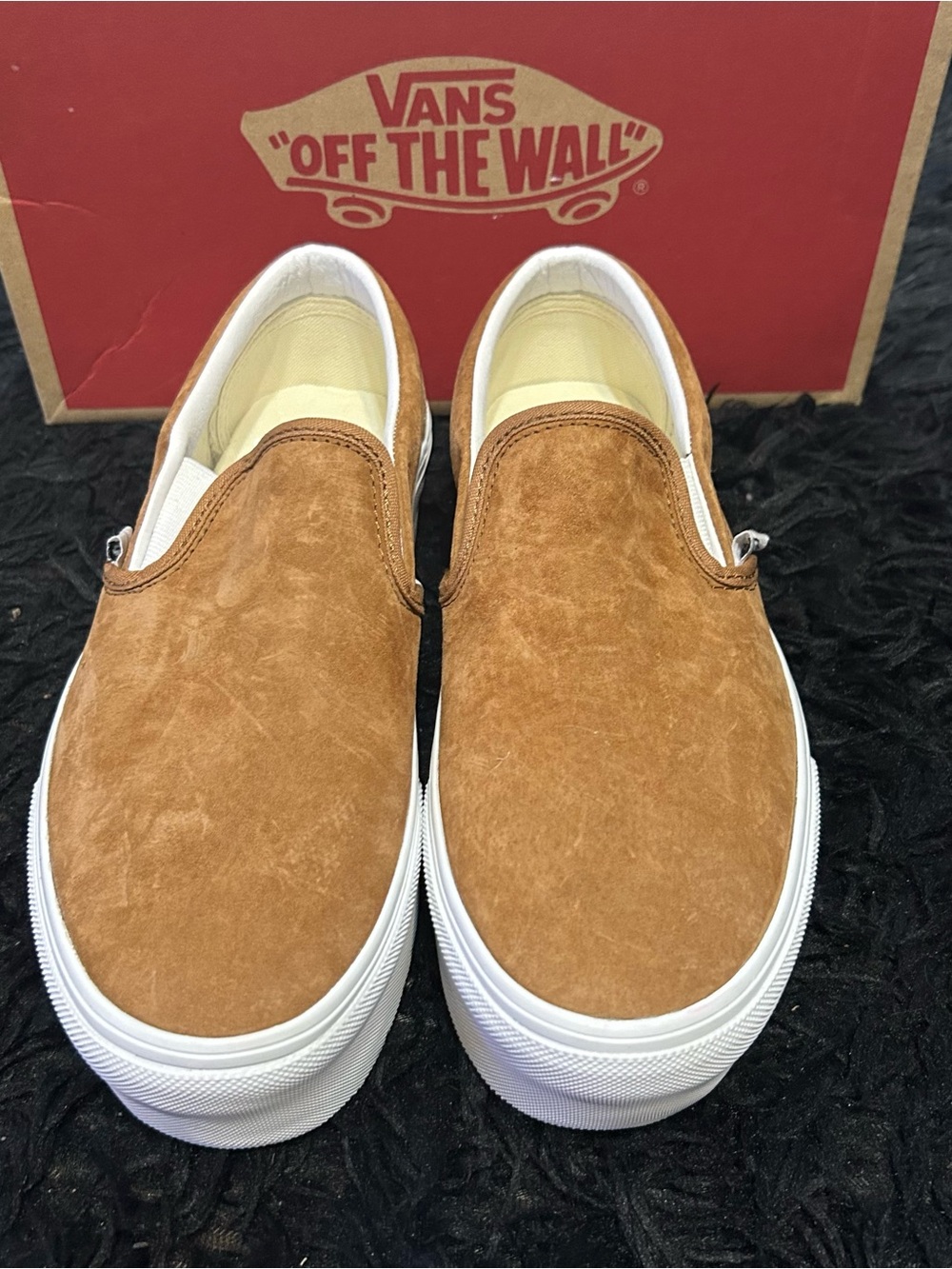 VANS brown leather platform slip on shoes sneakers women’s 8 new - Picture 6 of 7